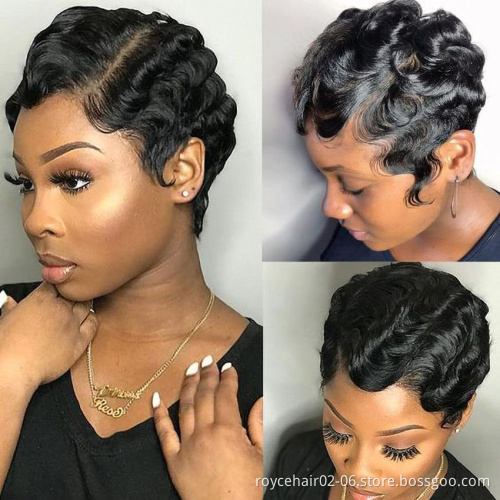 Hepburn Style Short Hair Lace Front Wig For Women, Cheap Ocean Wave Cambodian Virgin Human Hair Swiss J Shape Lace Wig